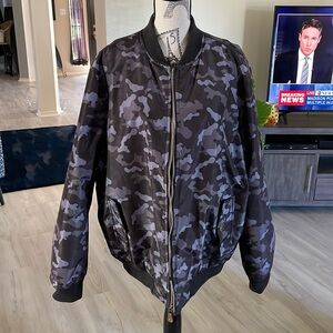 HanTon Camouflage Jacket-Gray/Black- 2XL-Full Zip-Quilted Lining-Black Knit Trim